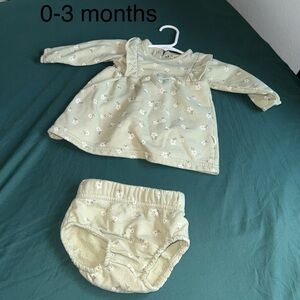 0-3 months Baby Floral Long-Sleeve & Bloomers - Sage Green